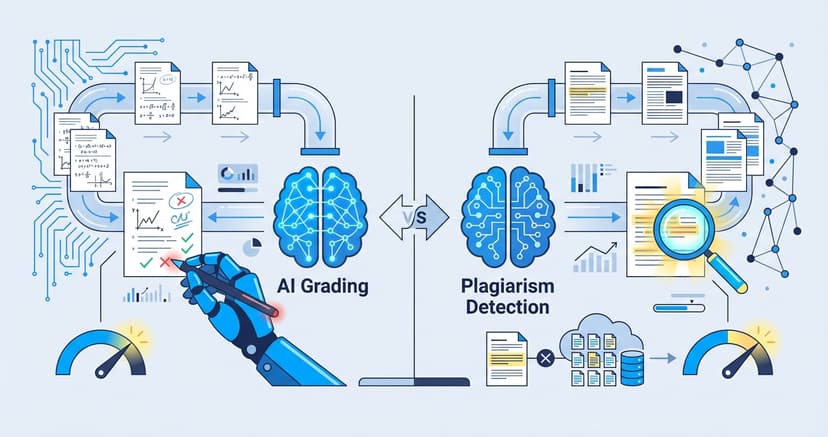 Stylized illustration for comparison: IntelGrader vs Copyleaks: AI Grading vs Plagiarism Detection