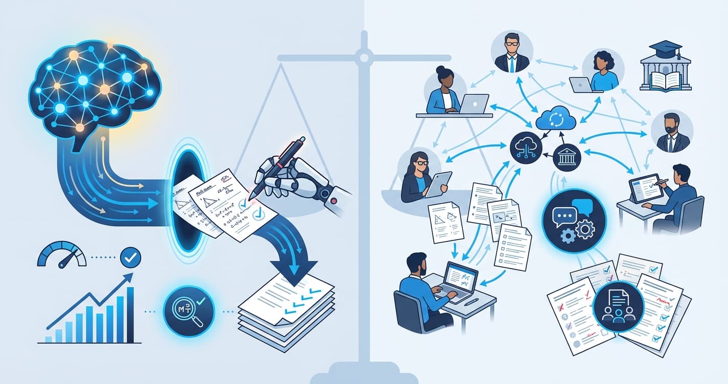 Stylized illustration for comparison: IntelGrader vs Crowdmark: AI Grading vs Collaborative Assessment