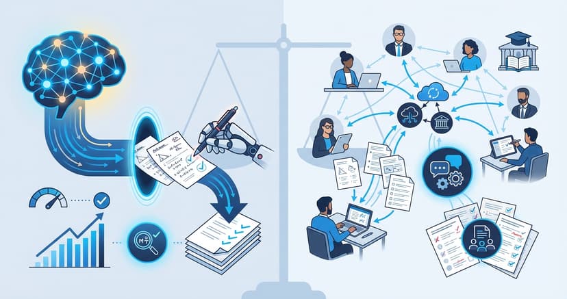 Stylized illustration for comparison: IntelGrader vs Crowdmark: AI Grading vs Collaborative Assessment