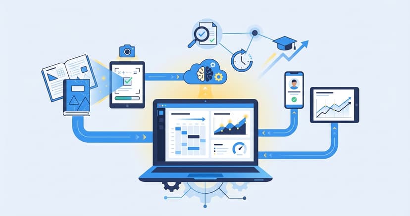 Stylized illustration for landing page: AI Tutoring Management Software | Automated Grading for Tutoring Centers